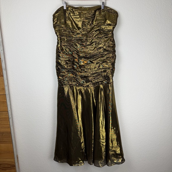 Rixo Strapless Claudette Mermaid Drop Waist Metallic Dress Gold Black 3XL - Picture 5 of 16